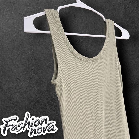 NWOT Fashion Nova Ribbed Tank Midi Dress - Olive Green - Picture 4 of 6